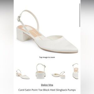 Dolce Vita White Satin Pointed Toe Block Heel Slingback
